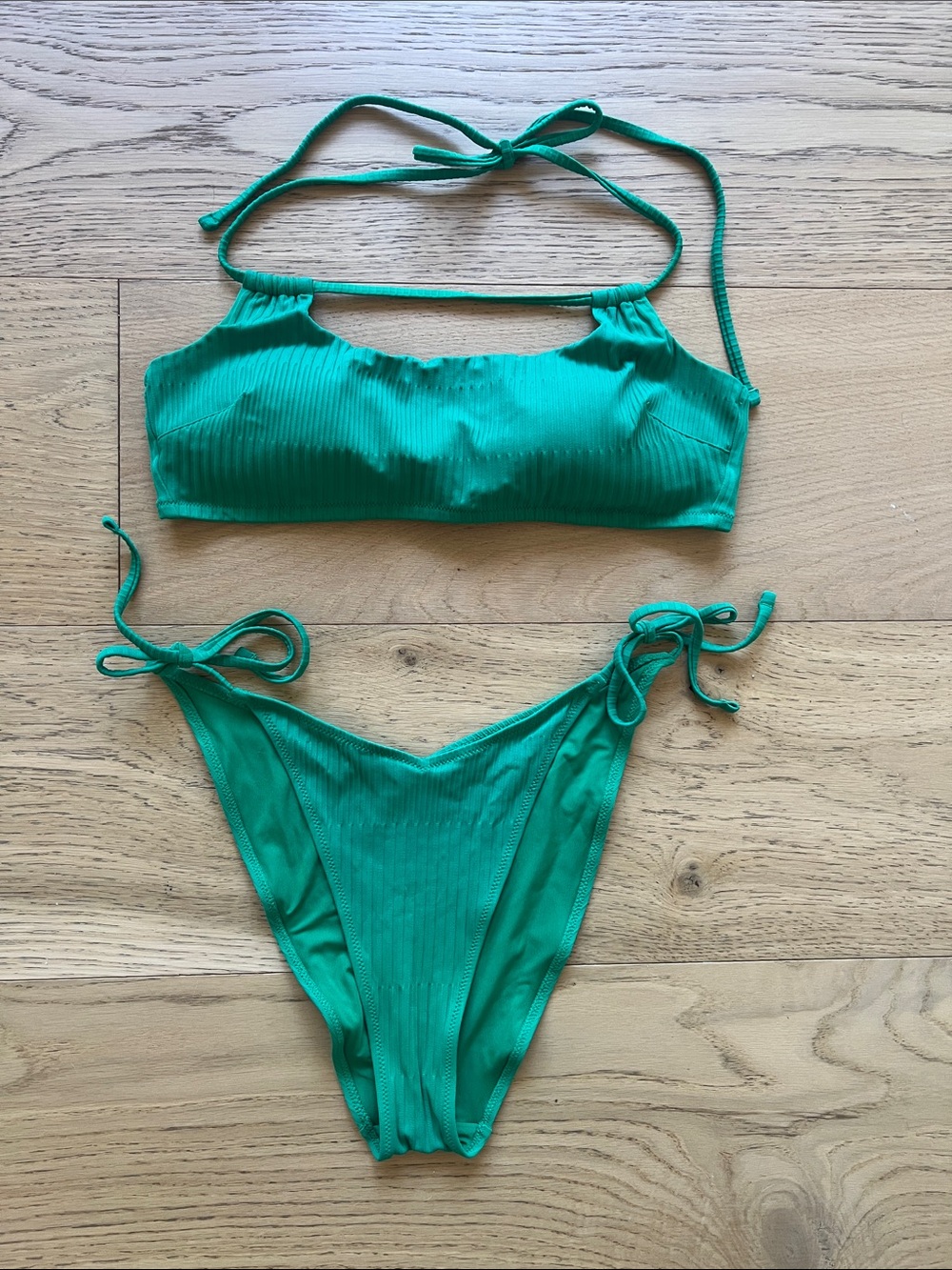 aerie Green Ribbed Tie-Side Bikini Set